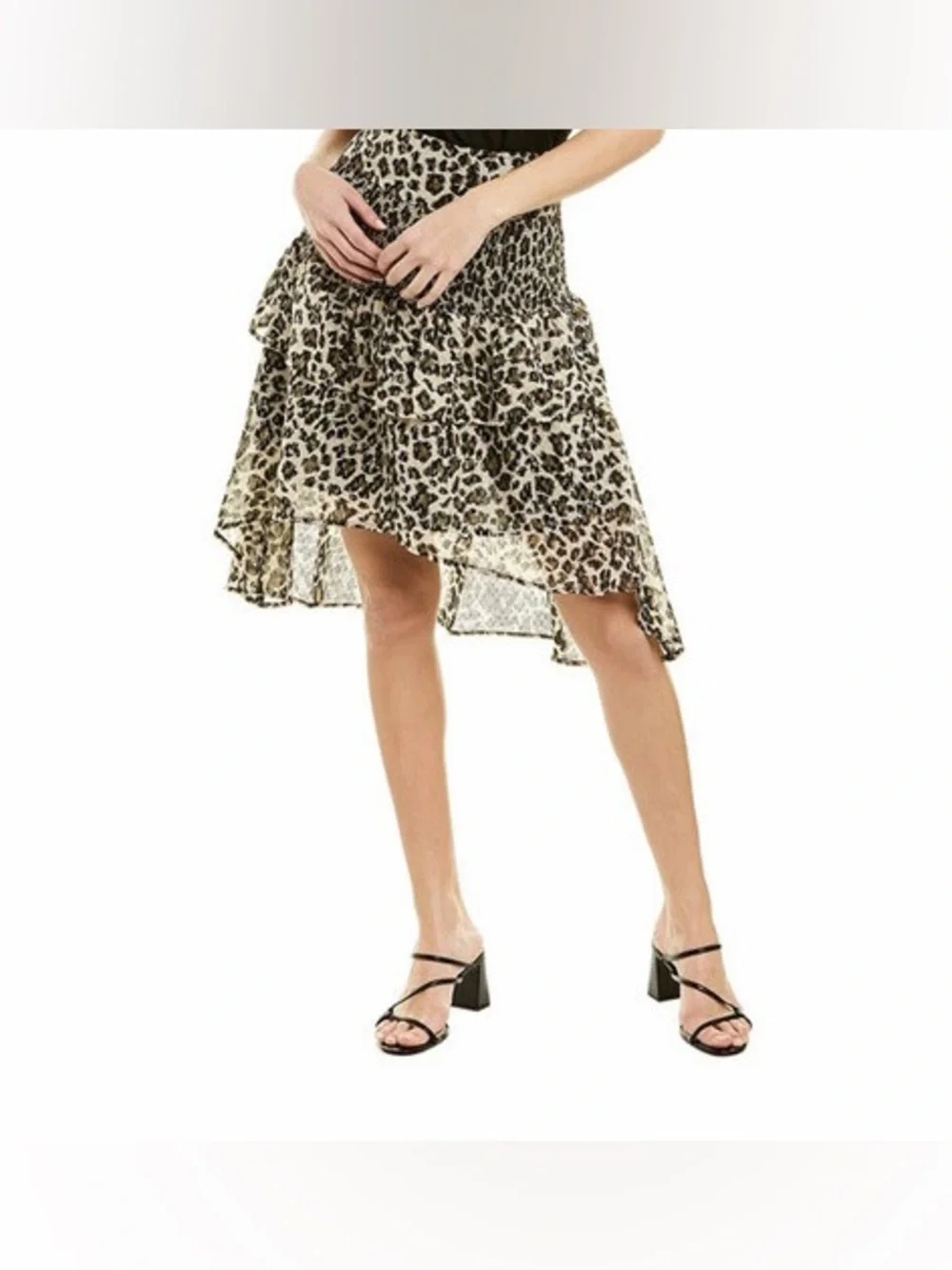 NWT! WALTER BAKER Dusty Olive Metallic Leopard Asymmetric Minty Skirt. Size 6.